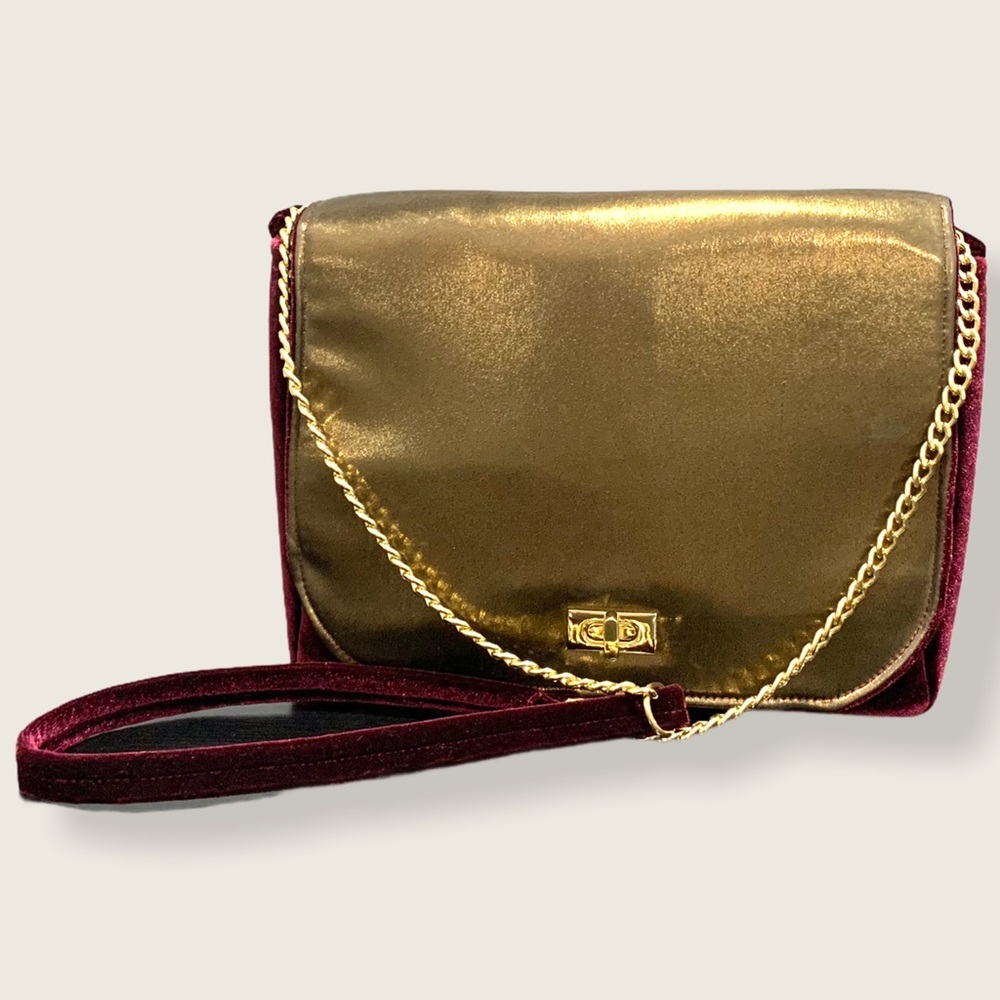Made in Italy- Burgundy Velvet and Copper Viscose Shoulder Bag